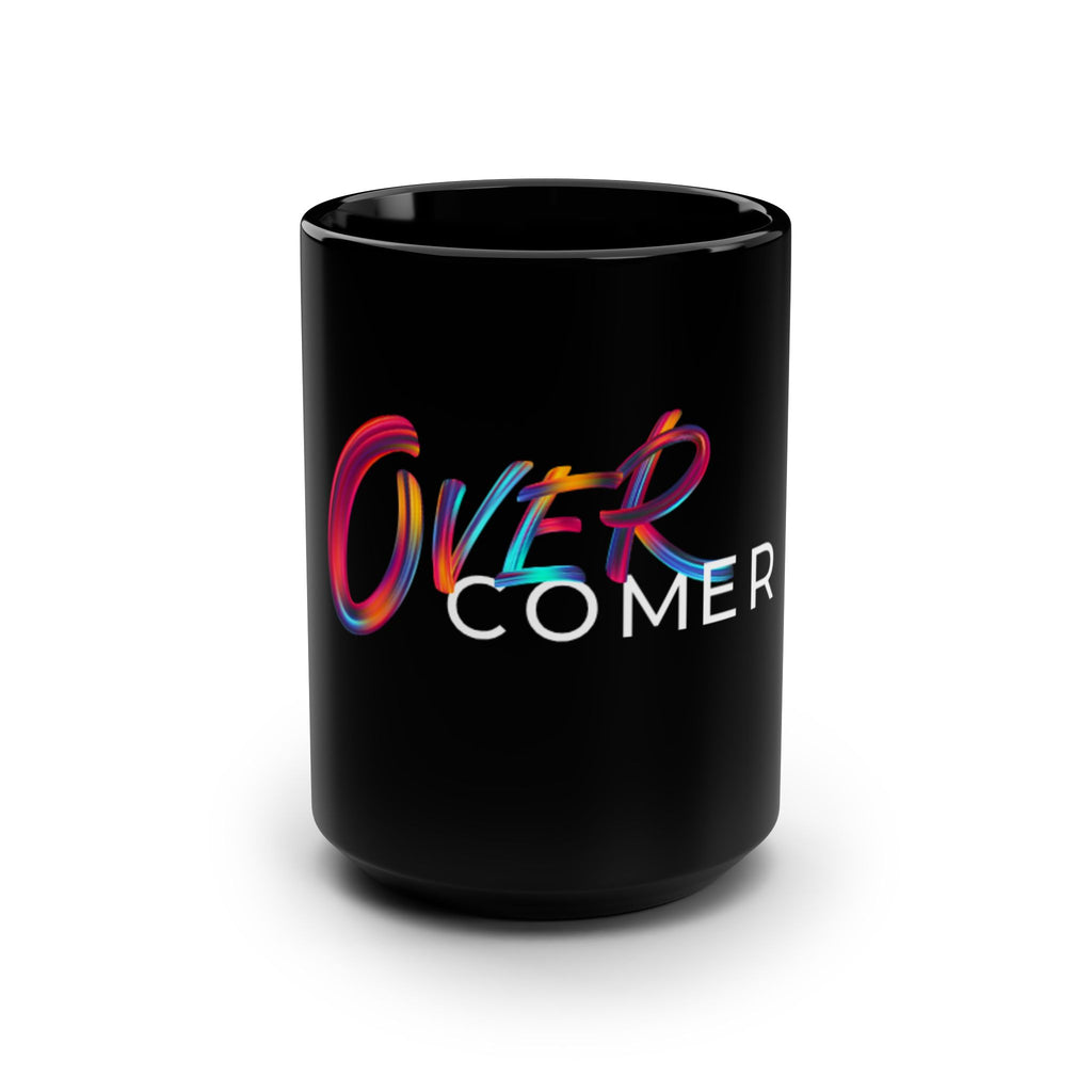 Overcomer Ceramic Mug — 15oz Black Inspirational Coffee Cup