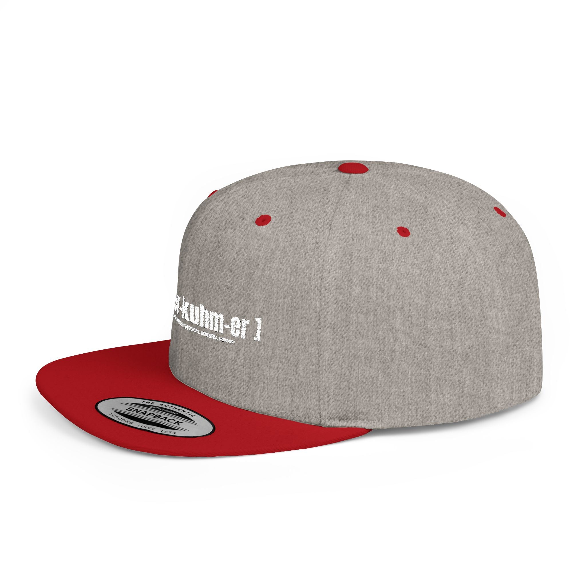 Flat Bill Snapback Hat — Minimal White Embroidered Logo Cap