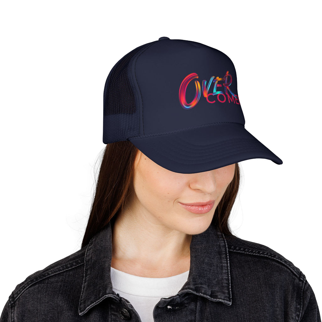 Overcomer Trucker Cap - Vibrant Brushstroke Faith Hat