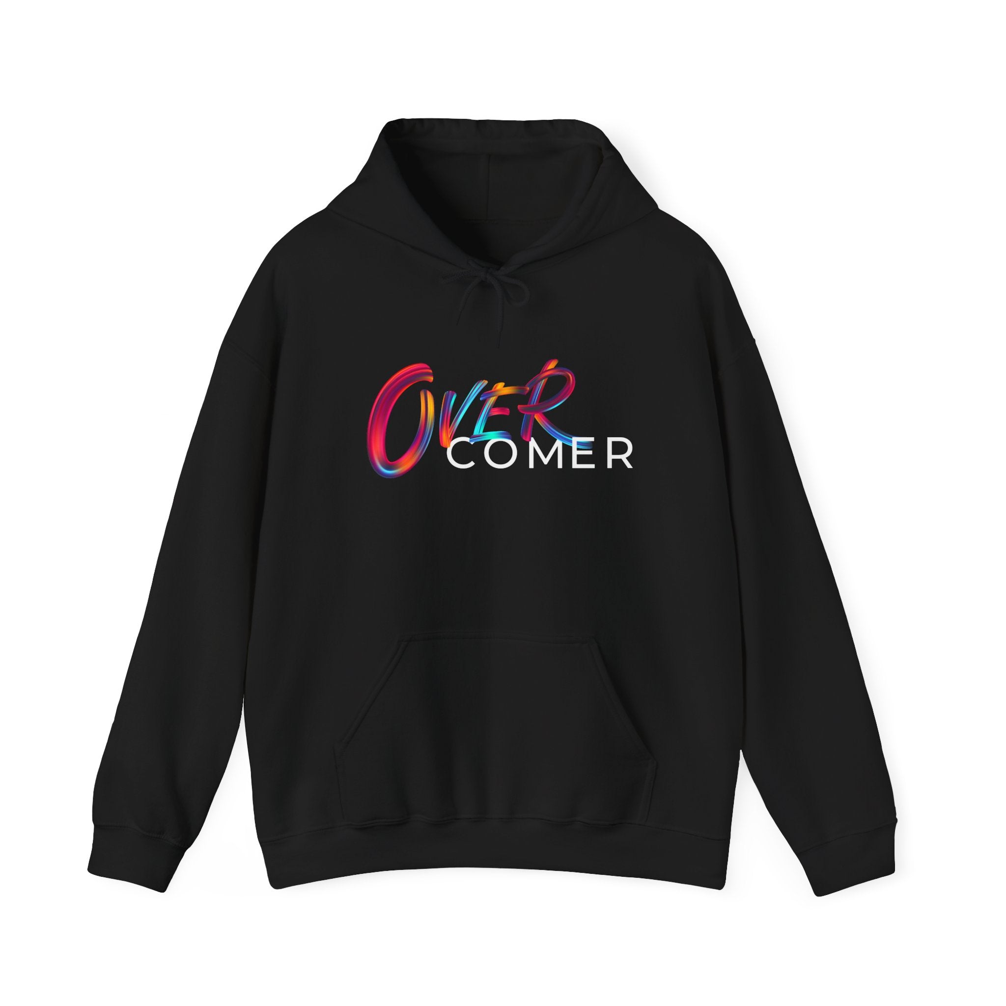 Overcomer Hoodie — Inspirational Rainbow Text Pullover