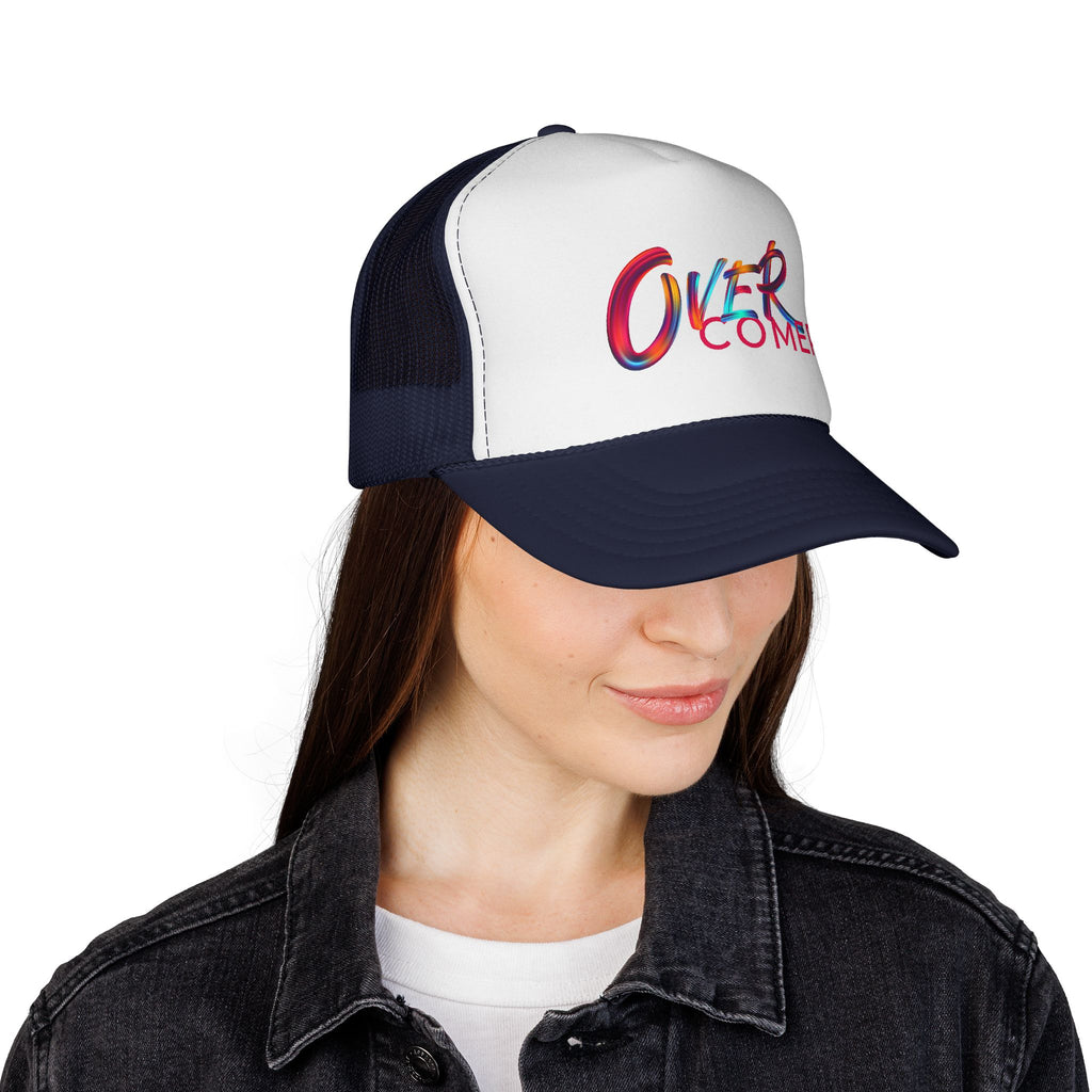 Overcomer Trucker Cap - Vibrant Brushstroke Faith Hat