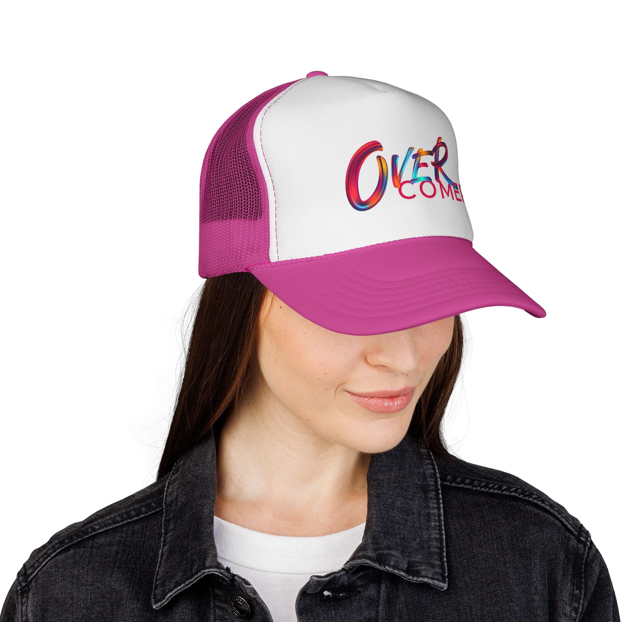 Overcomer Trucker Cap - Vibrant Brushstroke Faith Hat