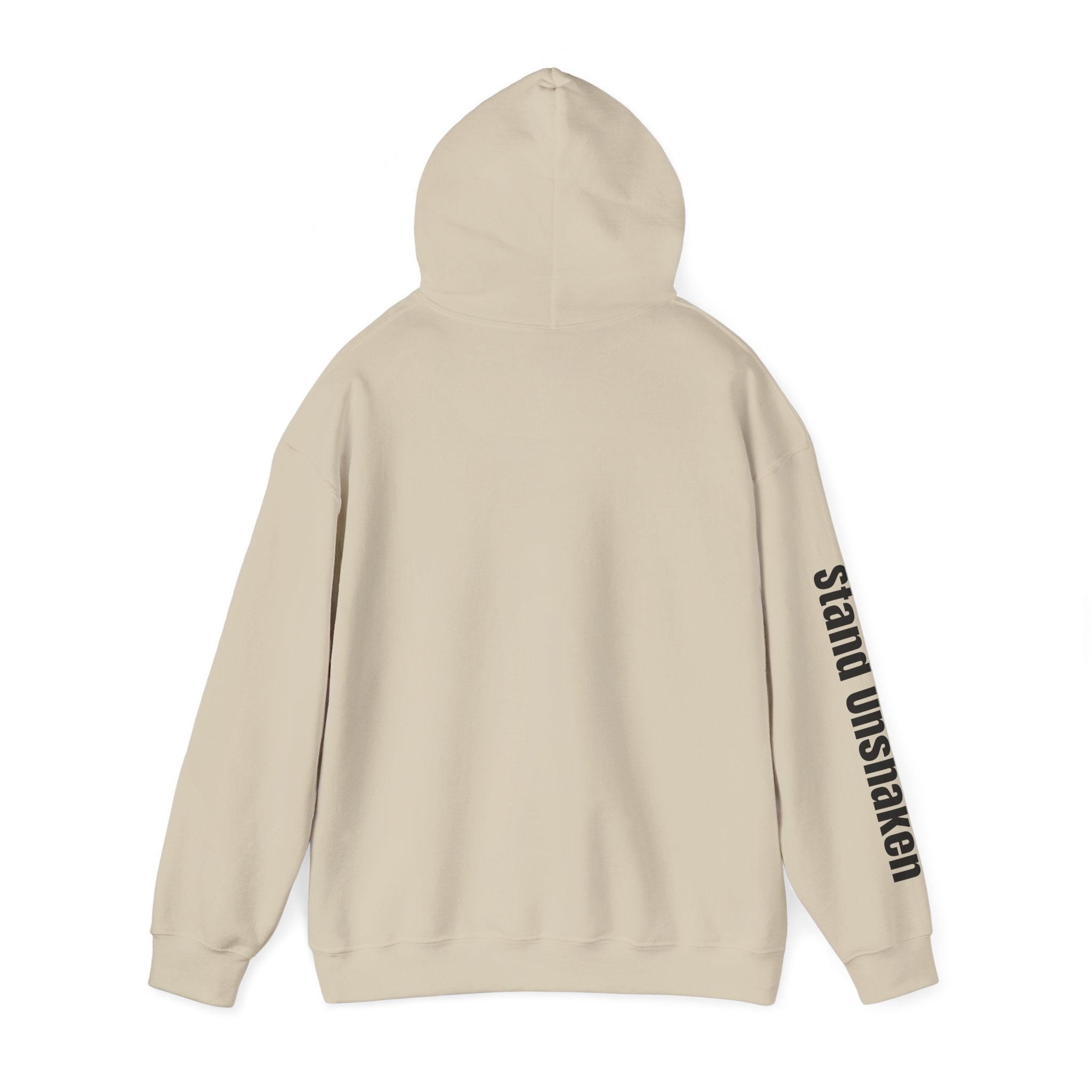 Ovoker Hoodie — “oh-ver-kuhm-er” Pronunciation Hoodie with ‘stand unshaken’ Sleeve Print