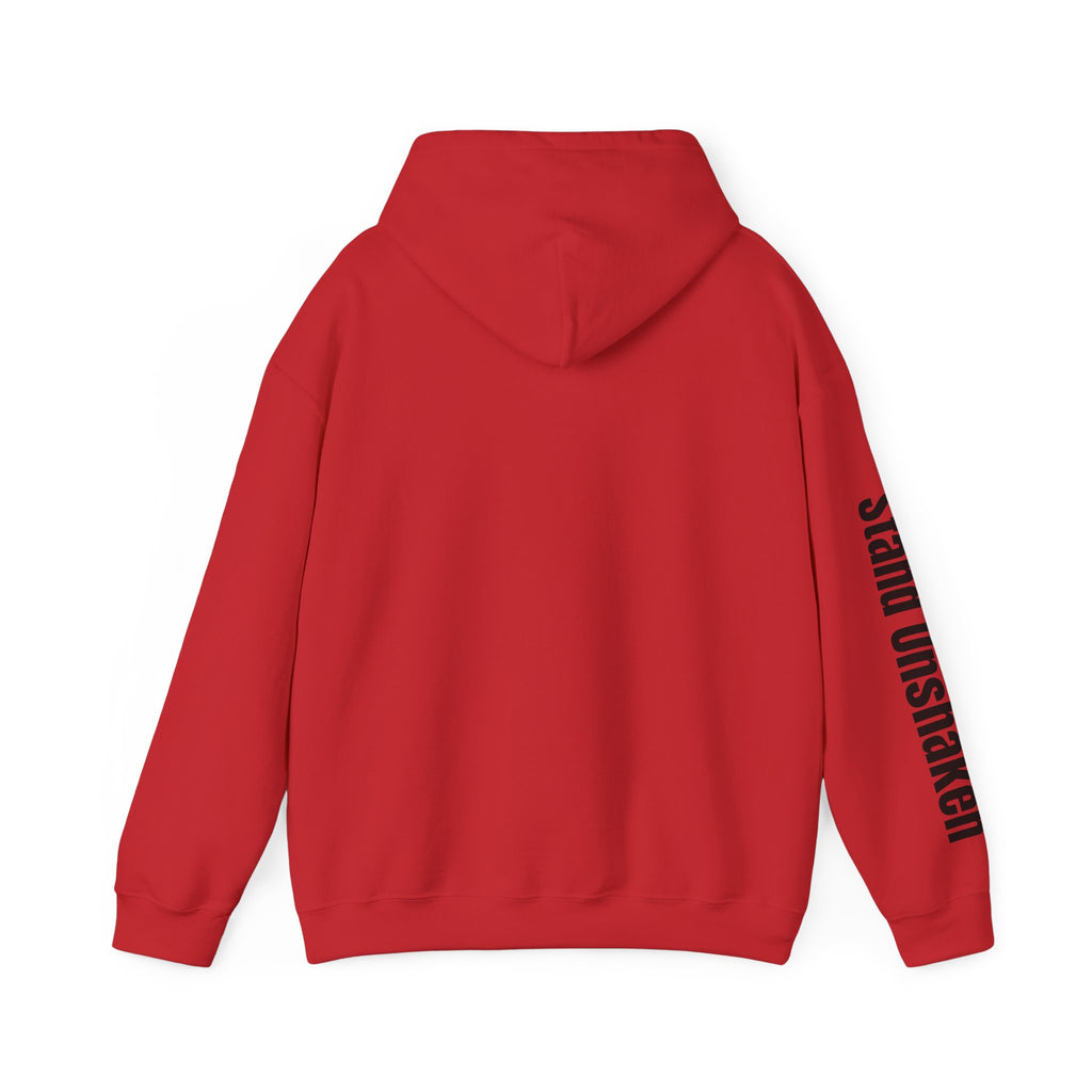 Ovoker Hoodie — “oh-ver-kuhm-er” Pronunciation Hoodie with ‘stand unshaken’ Sleeve Print