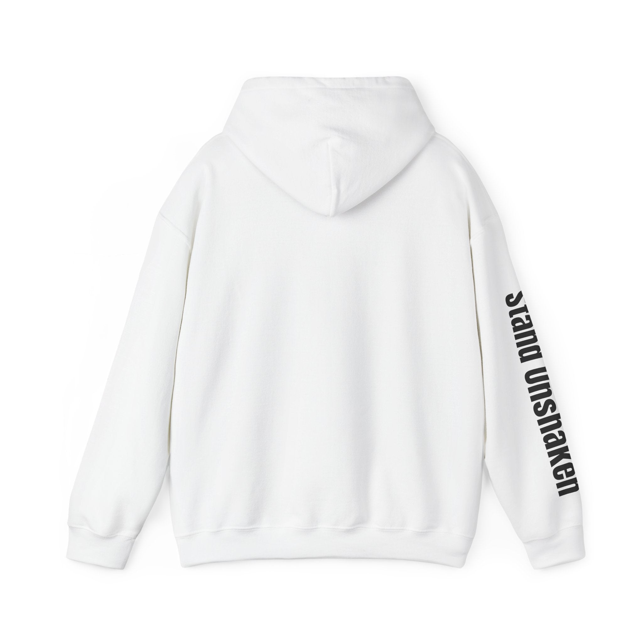 Ovoker Hoodie — “oh-ver-kuhm-er” Pronunciation Hoodie with ‘stand unshaken’ Sleeve Print