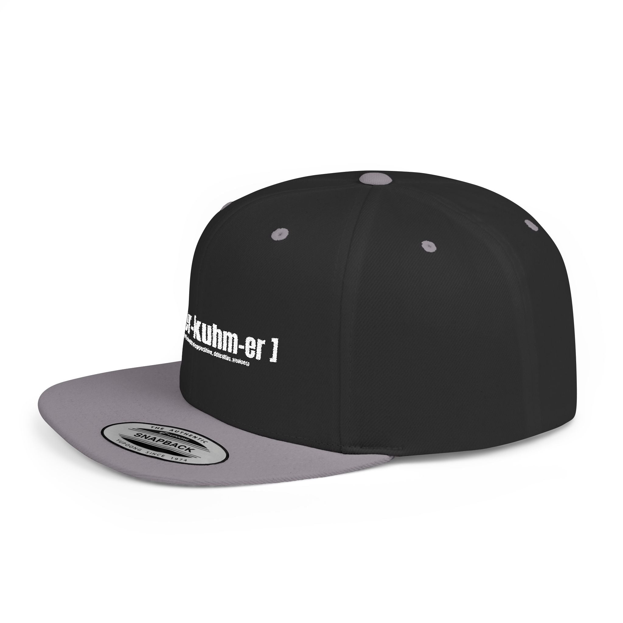 Flat Bill Snapback Hat — Minimal White Embroidered Logo Cap