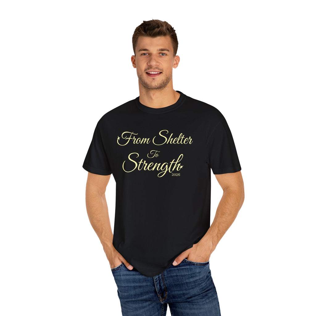 From Shelter to Strength T-Shirt – Inspirational Rescue Animal Support Tee