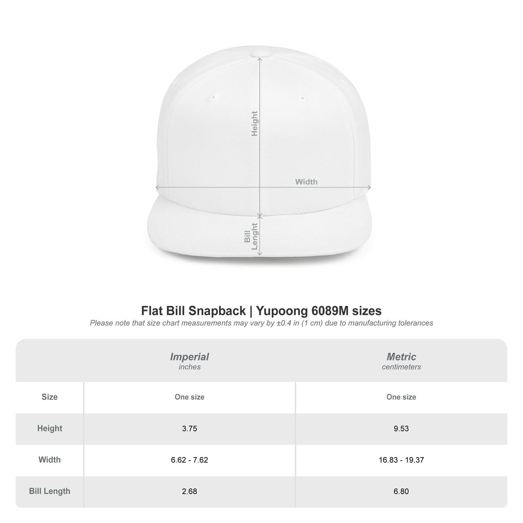 Flat Bill Snapback Hat — Minimal White Embroidered Logo Cap