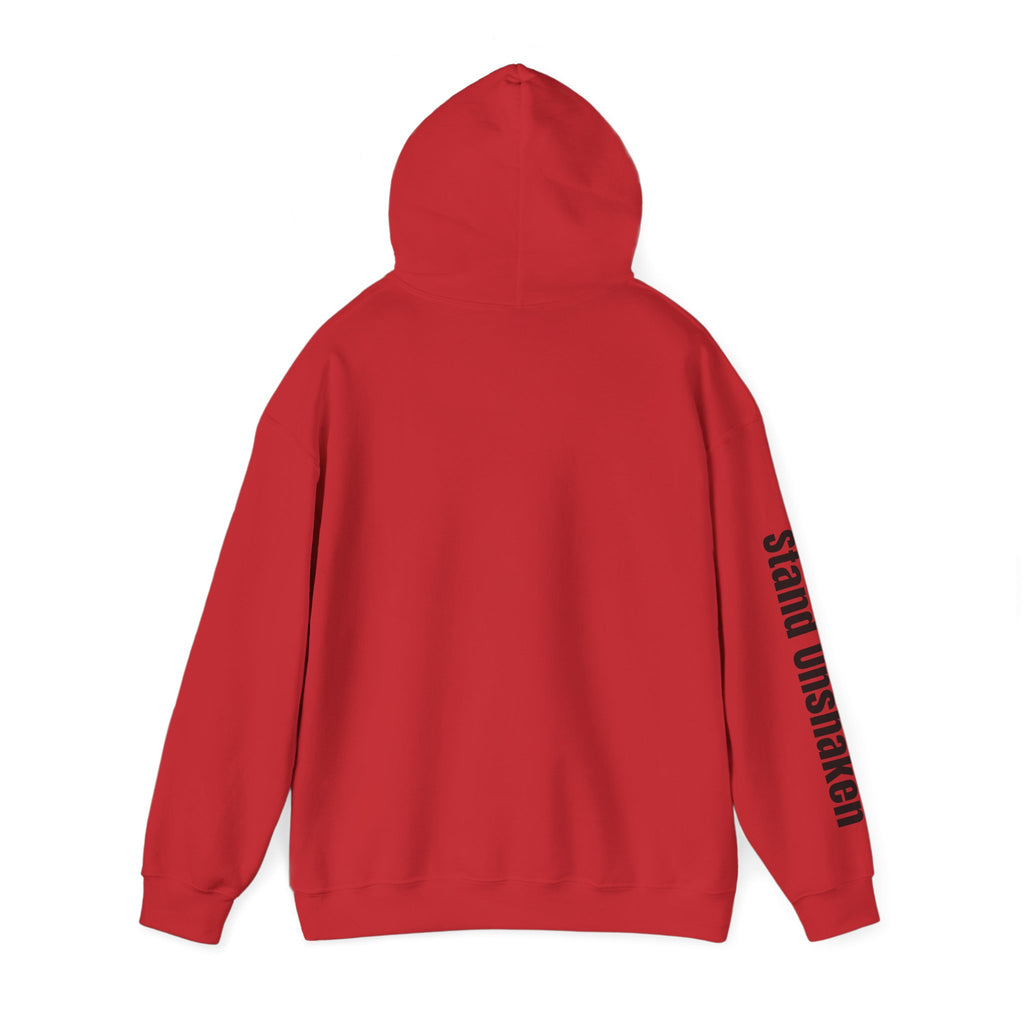 Ovoker Hoodie — “oh-ver-kuhm-er” Pronunciation Hoodie with ‘stand unshaken’ Sleeve Print
