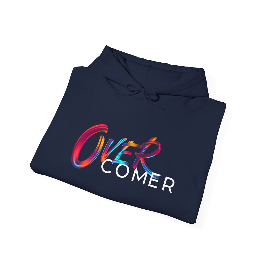 Overcomer Hoodie — Inspirational Rainbow Text Pullover