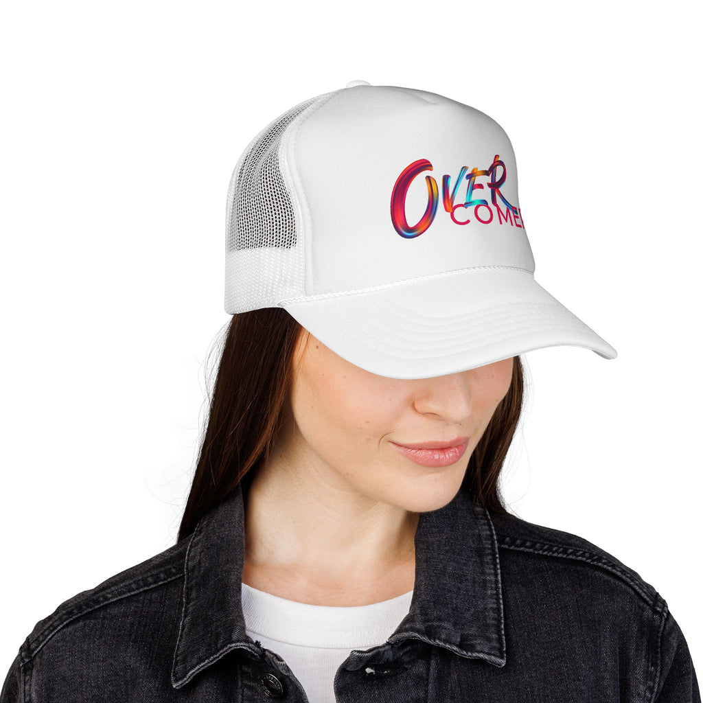 Overcomer Trucker Cap - Vibrant Brushstroke Faith Hat