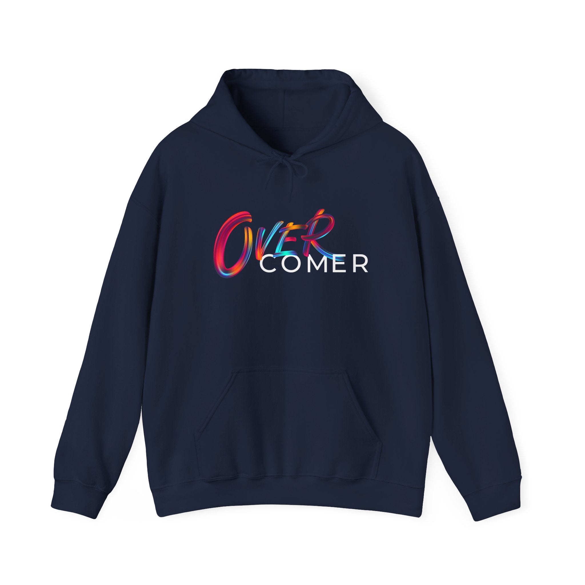 Overcomer Hoodie — Inspirational Rainbow Text Pullover