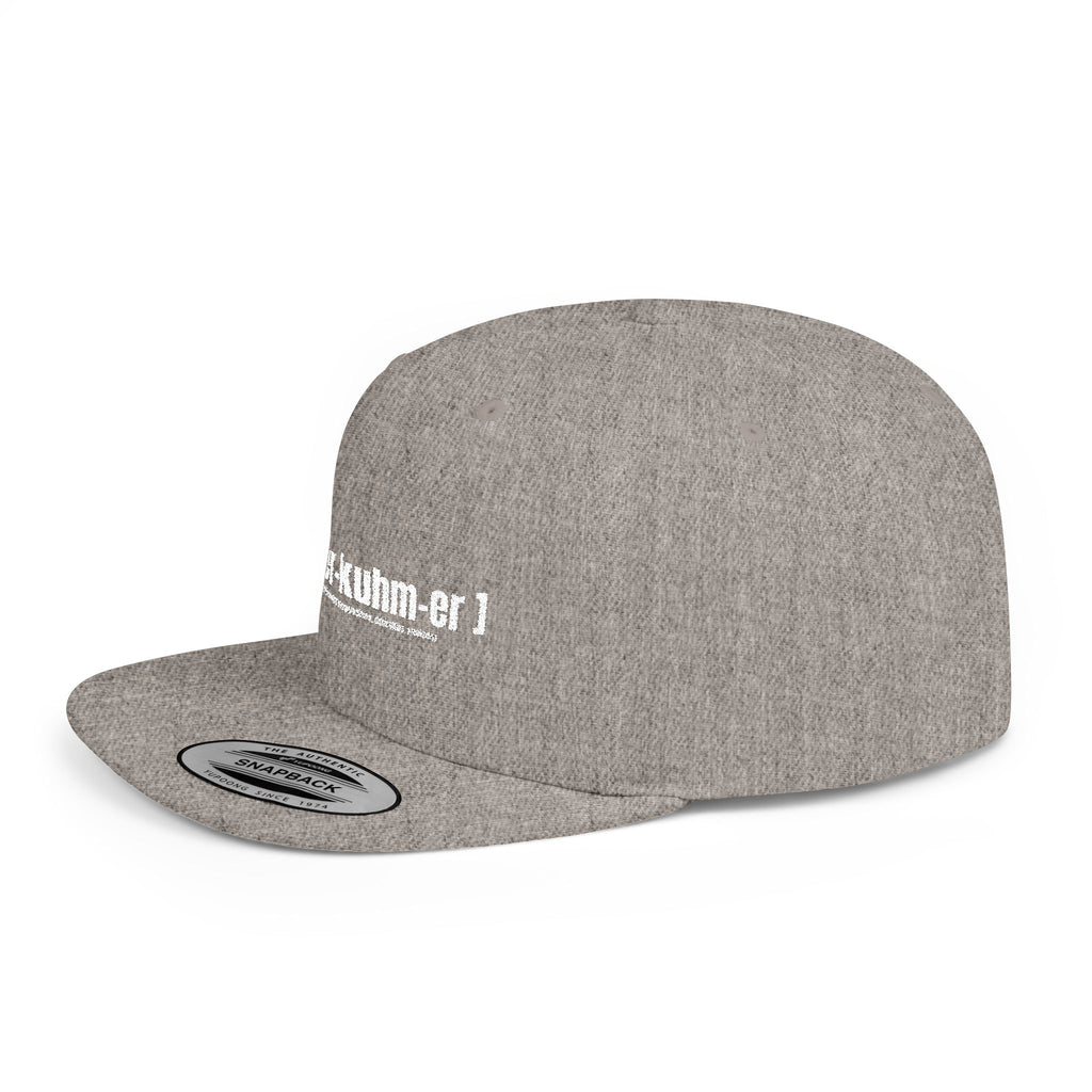 Flat Bill Snapback Hat — Minimal White Embroidered Logo Cap