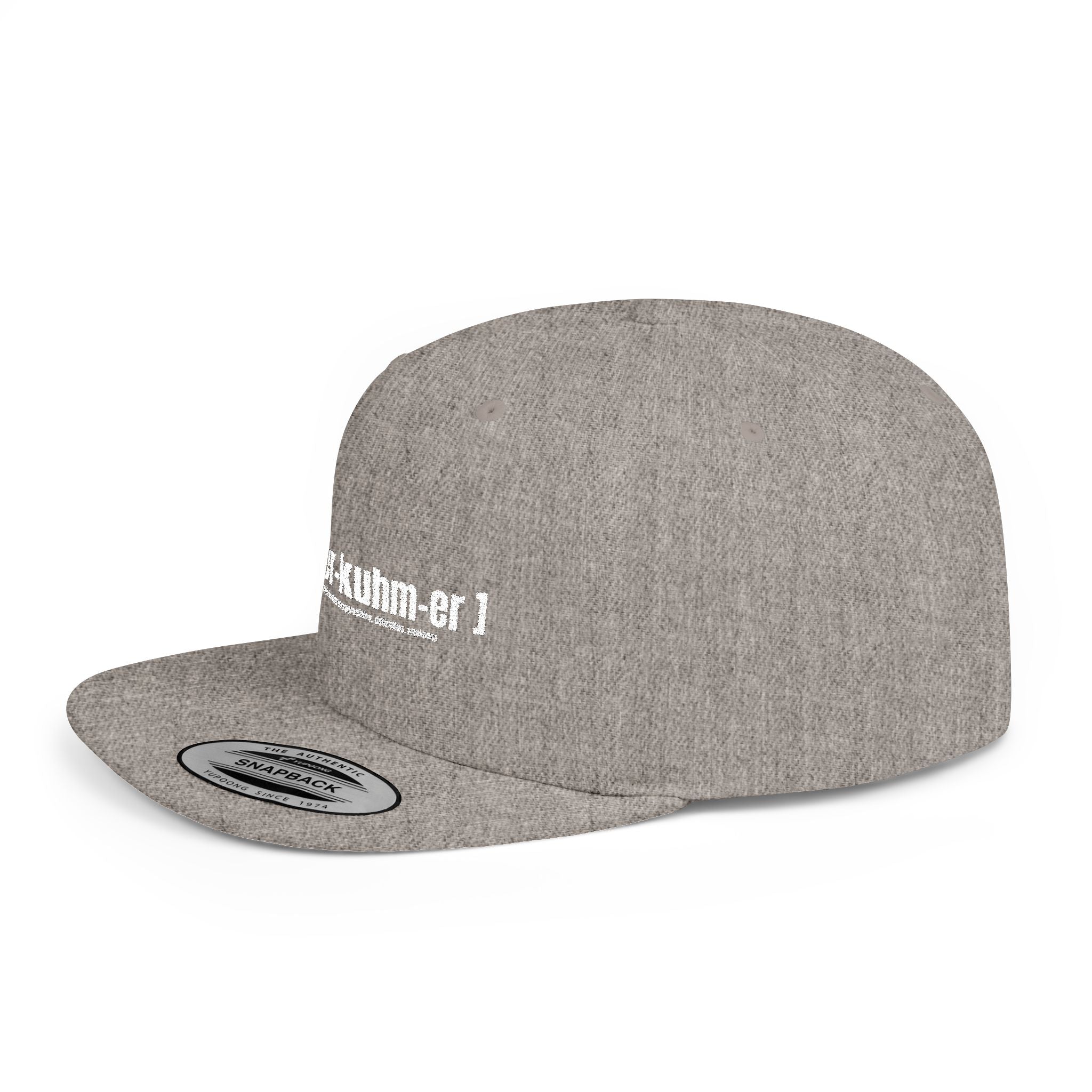 Flat Bill Snapback Hat — Minimal White Embroidered Logo Cap