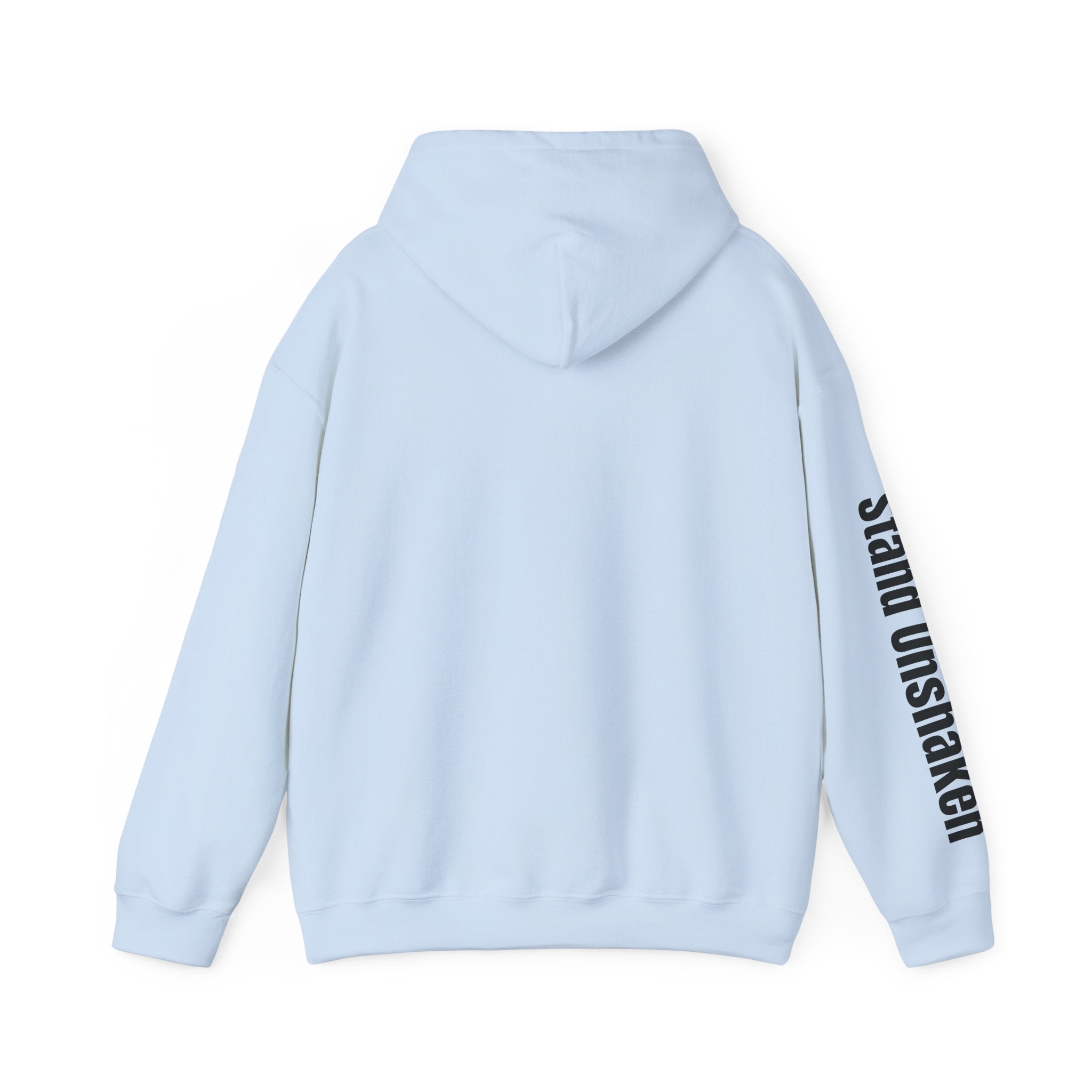 Ovoker Hoodie — “oh-ver-kuhm-er” Pronunciation Hoodie with ‘stand unshaken’ Sleeve Print
