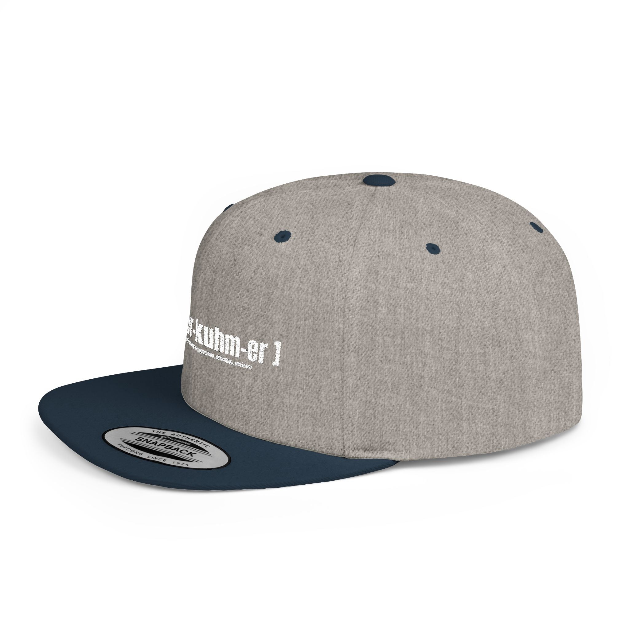 Flat Bill Snapback Hat — Minimal White Embroidered Logo Cap