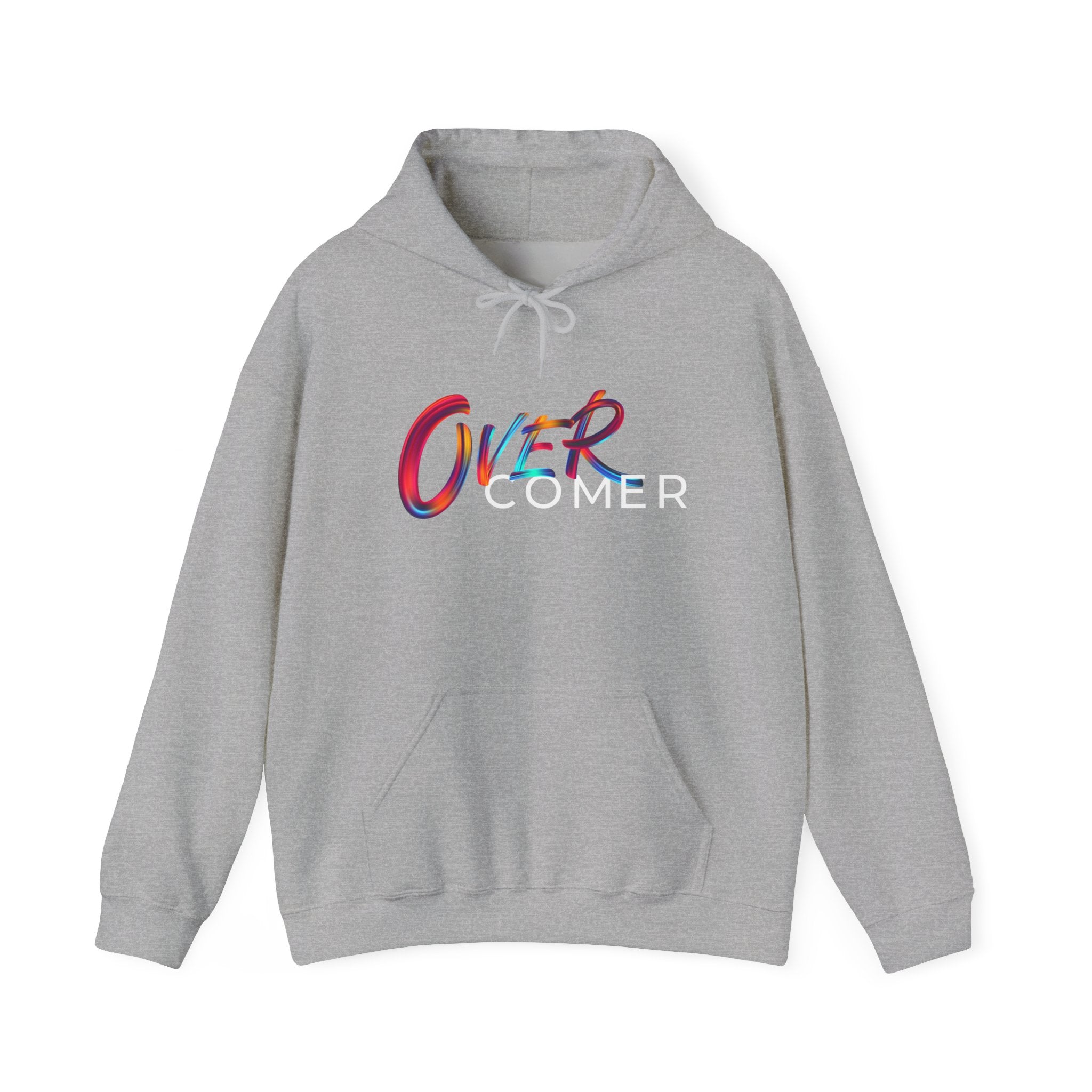Overcomer Hoodie — Inspirational Rainbow Text Pullover