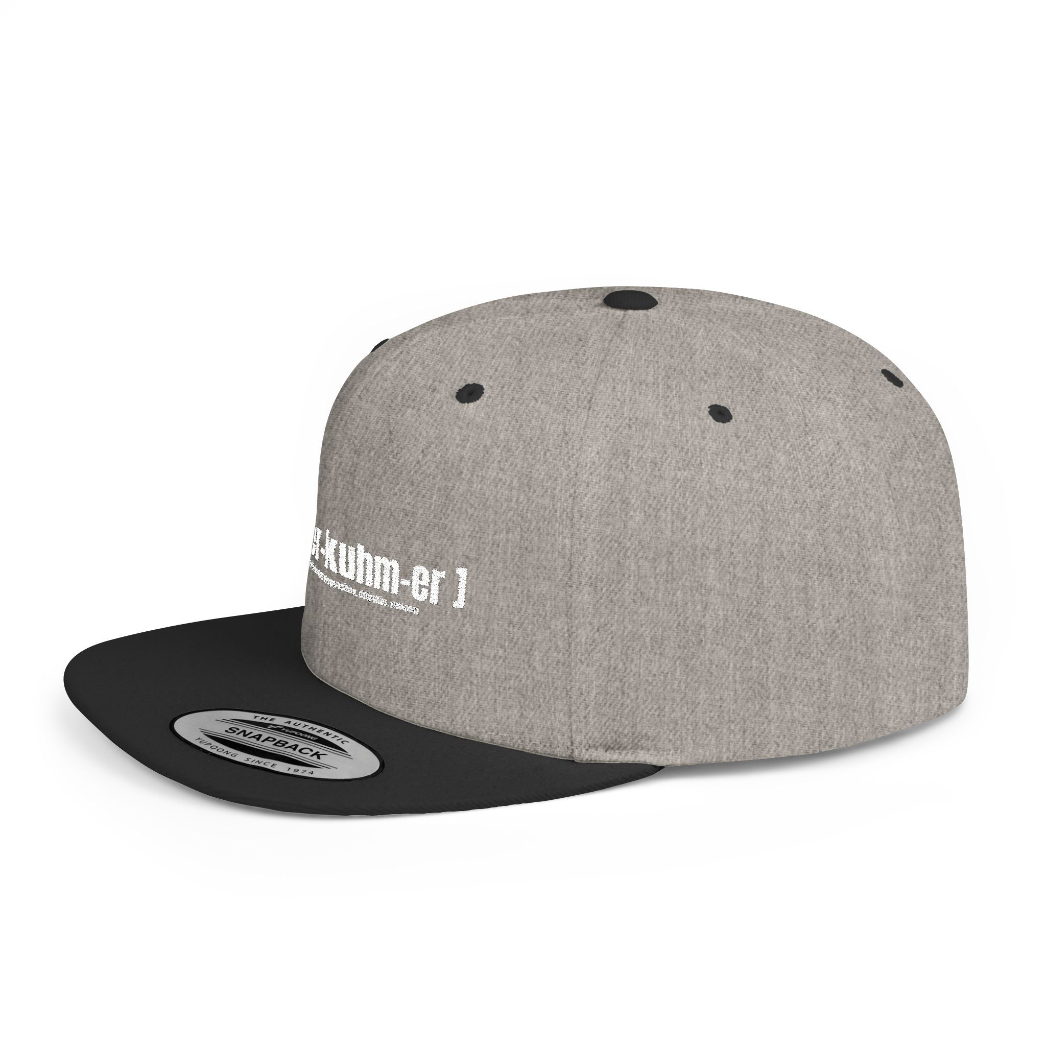 Flat Bill Snapback Hat — Minimal White Embroidered Logo Cap